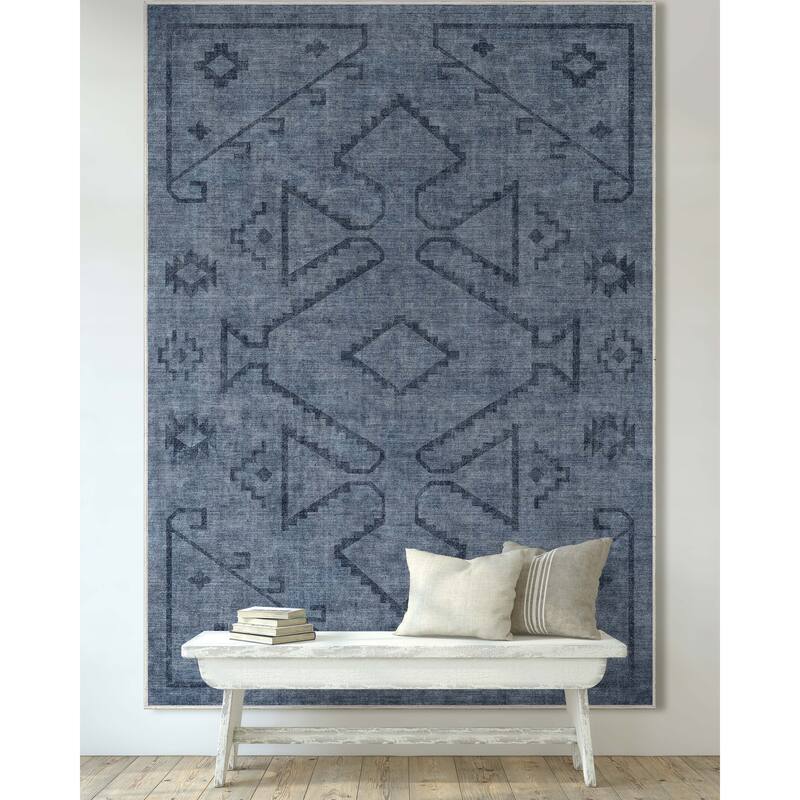 Well Woven Apollo Bottineau Southwestern Machine Washable Area Rug - 7' 7" x 9' 10" - Navy Blue - Rectangle