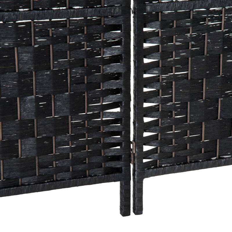 HomCom 6' Tall Wicker Weave Six Panel Room Divider Privacy Screen - Black Wood