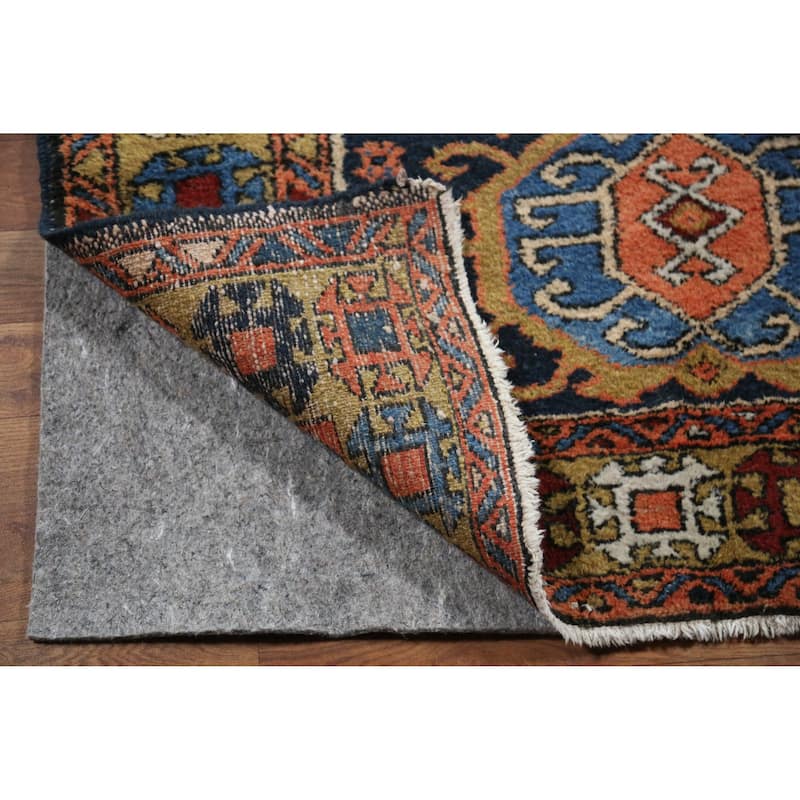 Hand Knotted Oriental 100% Wool Carpet Traditional Geometric Navy Blue & Blues Heriz Area Rug - 4' 9'' X 3' 8''