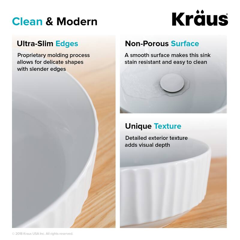 Kraus Viva 15-3/4" Circular Vitreous China Vessel Bathrrom Sink - Less