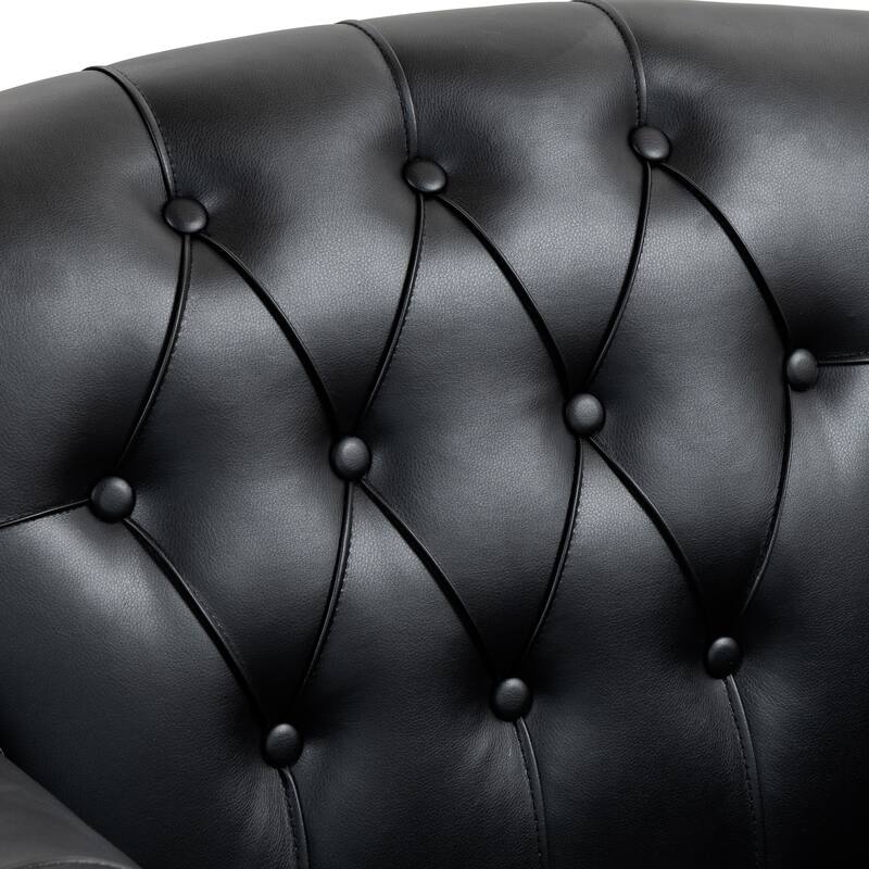 Set of 2 Tufted Vegan Leather Armchairs with Nailhead Trim and Wood Frame