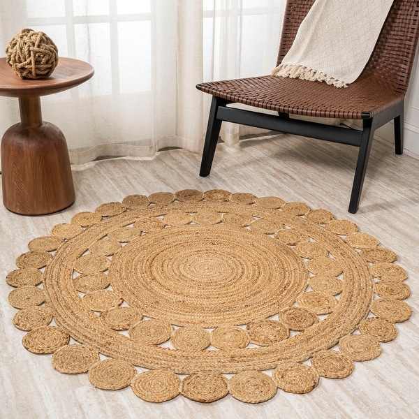 Paco Home Hand-Woven Area Rug Round with Natural Jute Fibers in Beige Brown, Size: 3'11 Round