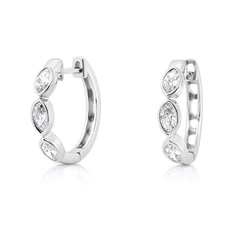 Auriya 14k Gold Lab Grown Diamond Marquise Bezel Hoop Earrings 1.00 to 4.00 ct. tw. (F-G VS) - White
