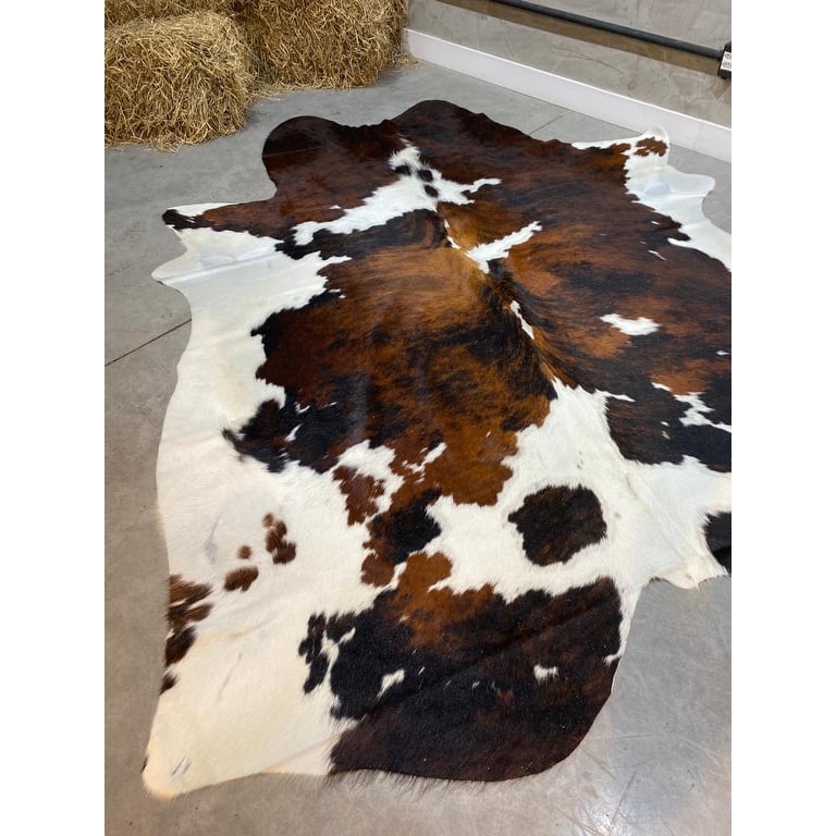 6' x 7' Feet Brindle Tri-Color Cowhide Brown Black White Handmade Soft Large Cow Hide Cow Skin Leather Animal Area Rug