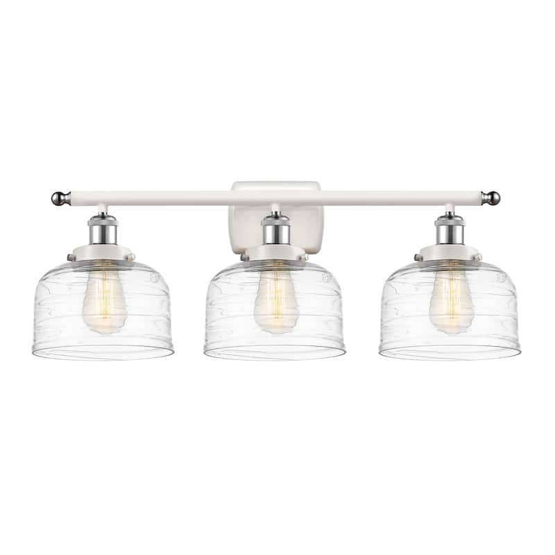 Innovations Lighting Ballston Urban Bell - 3 Light 28" Bath Vanity Light - White and Polished Chrome/Clear Deco Swirl