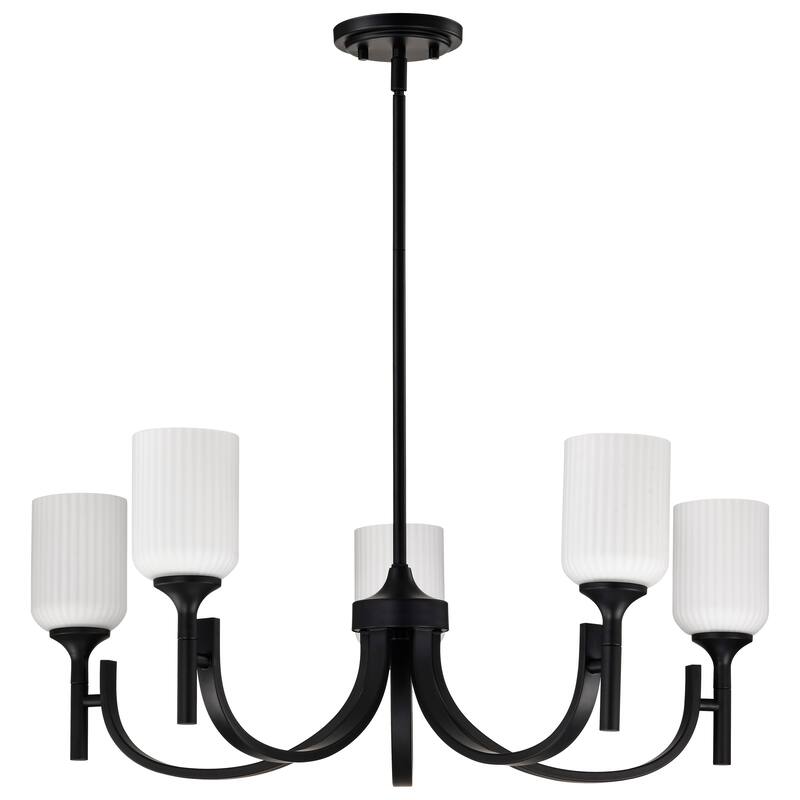Solara 5 Light Chandelier Matte Black Finish Frosted Ribbed Glass - Matte Black