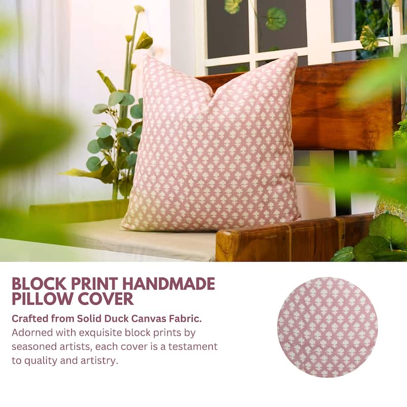 Fabdivine Hand Block Print Pillowcase in Cotton for Hotel Floral Cushion Cover Farmhouse Throw Décor, Coastal Tulip