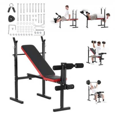 Black Steel Multi-Function Bench with Squat Rack & Foldable Design - 55.1x26.4x42.5 inch