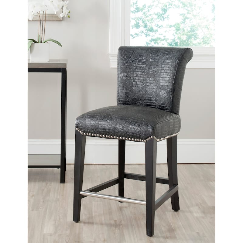 SAFAVIEH Jenelle Black Faux Leather 23-inch Counter Stool - 18.7" W x 23" D x 36.4" H - 19Wx23Dx36H - Black/Crocodile