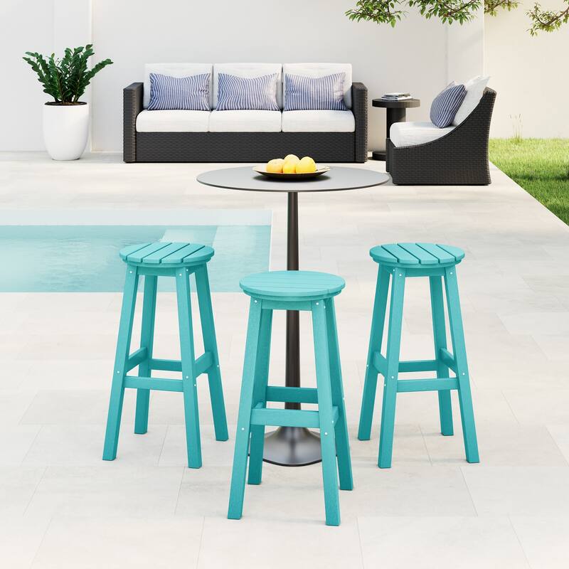 Laguna Hdpe All Weather Outdoor Patio 29" Round Bar Stool (Set Of 3) - Turquoise