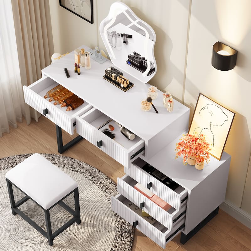 Moasis 46''Makeup Vanity Irregular LED Mirror Vanity Desk