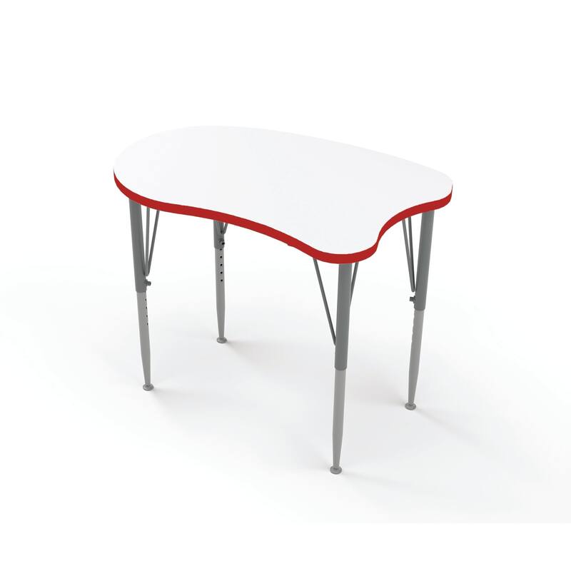 Tot Mate Versa Kids Desk Curve Shape Small Laminate Surface 31.5" x 20" Classroom Table - Adjustable Height 14-23" - Red