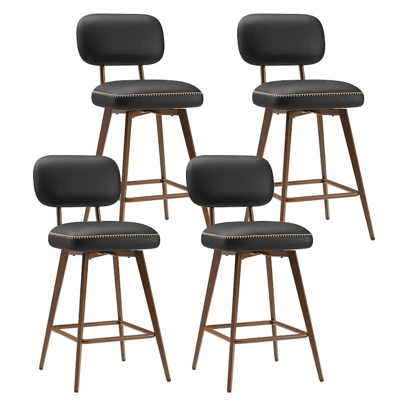 RENEWLINE Modern Swivel Bar Stools, 26 Inch Counter Stools(Ser of 2/3/4/6) with Backrest & Waterproof PU Leather - Set of 4 - Black