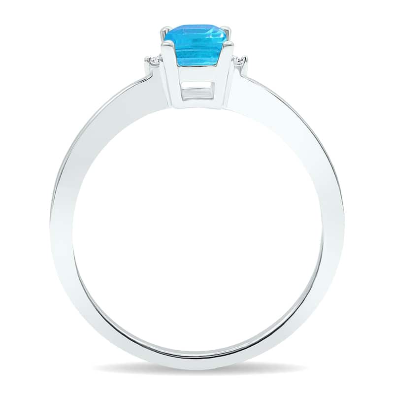 Women's Blue Topaz and Diamond Classic Band in 10K White Gold