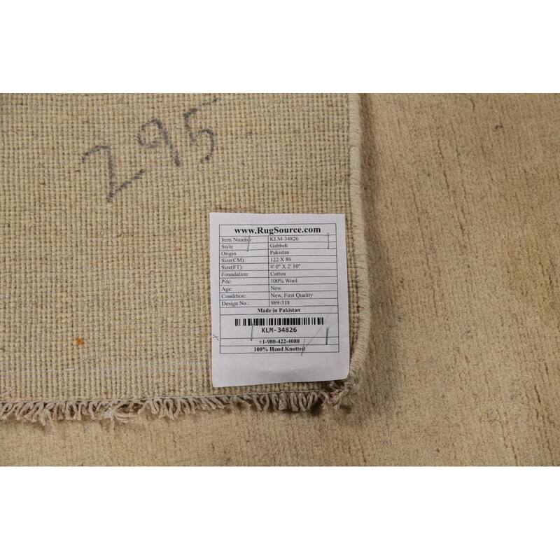 Modern Beige Gabbeh Oriental Rug Hand-Knotted Wool Carpet - 2'10"x 4'0"