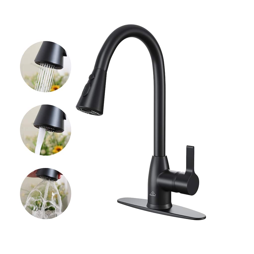 Single Handle Pull Down Sprayer Kitchen Faucet with Three Functions Spray Head