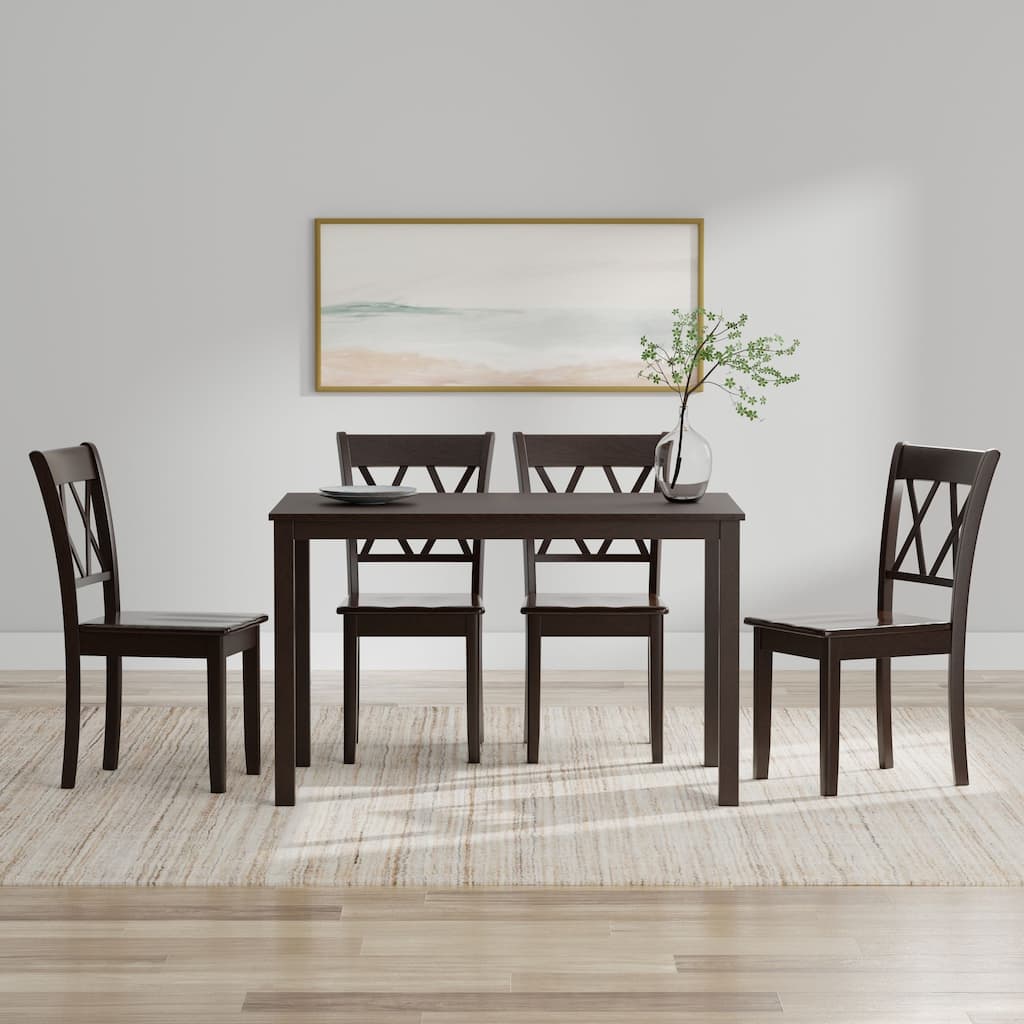 5-Piece Dining Set, 48" Rectangle Wood Table and Double X-Back Chairs