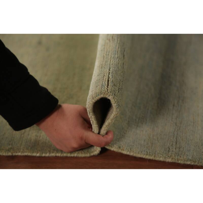 Light Green Modern Gabbeh Runner Rug Handmade Wool Carpet - 3'0" x 9'10"