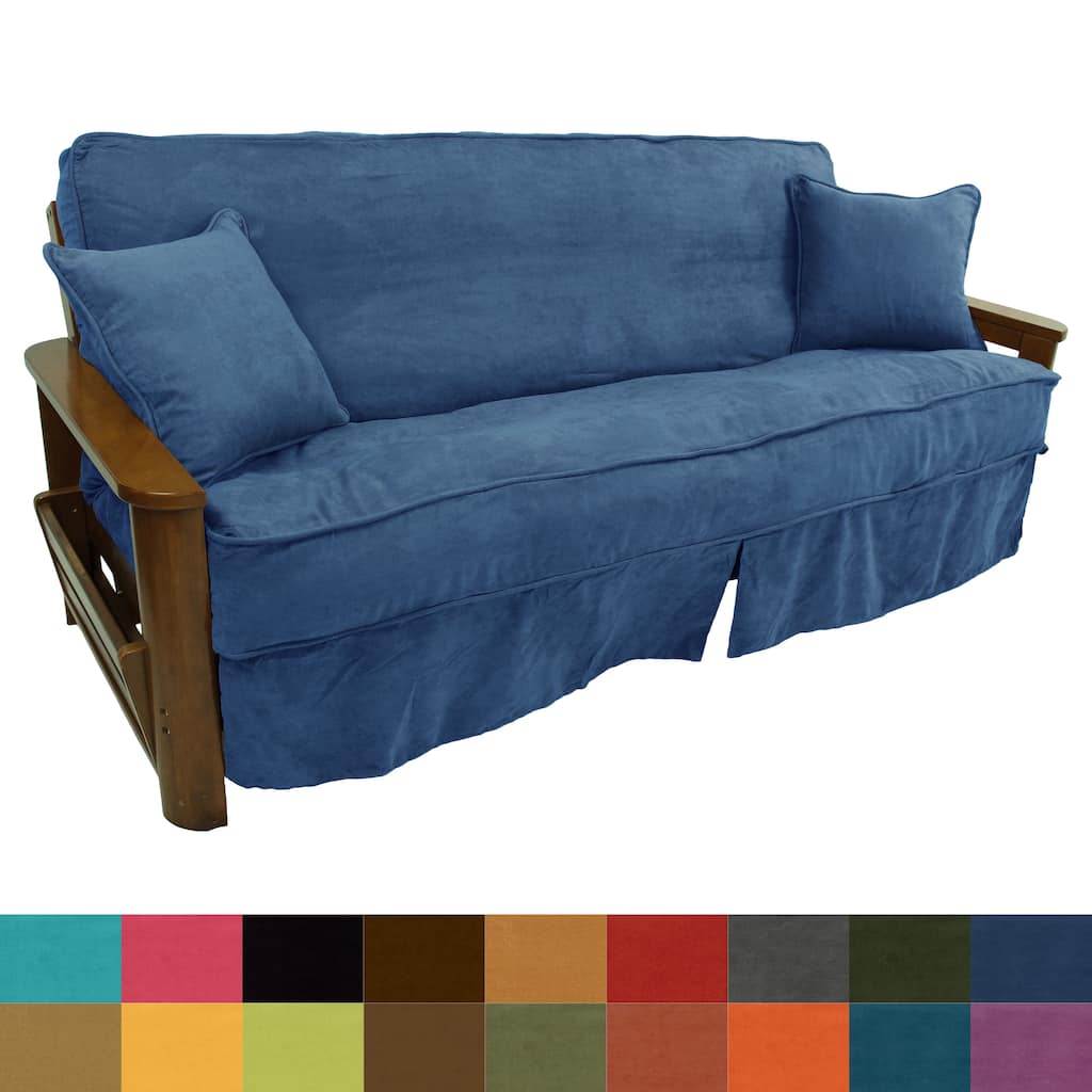 Microsuede Full-Size 8-10 Inch Thick Futon Slip Cover Set with Two Throw Pillows - Full