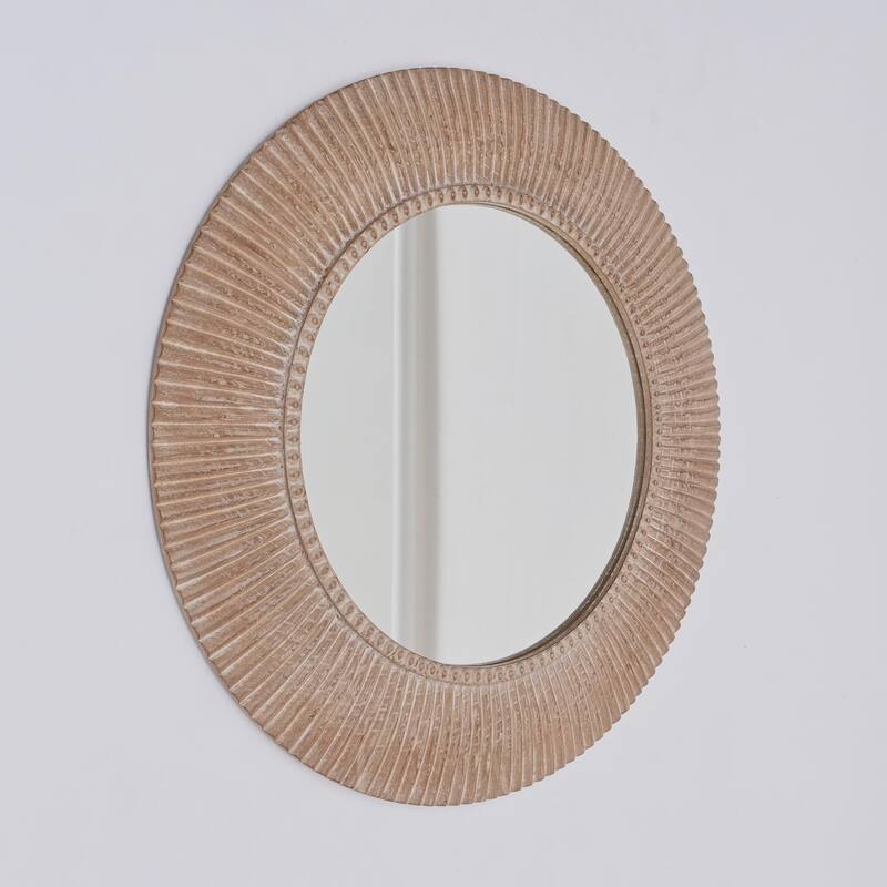 Rustic Farmhouse Handcarved Wooden Hanging Wall Mirror - Decorative Accent - Antique Brown+White