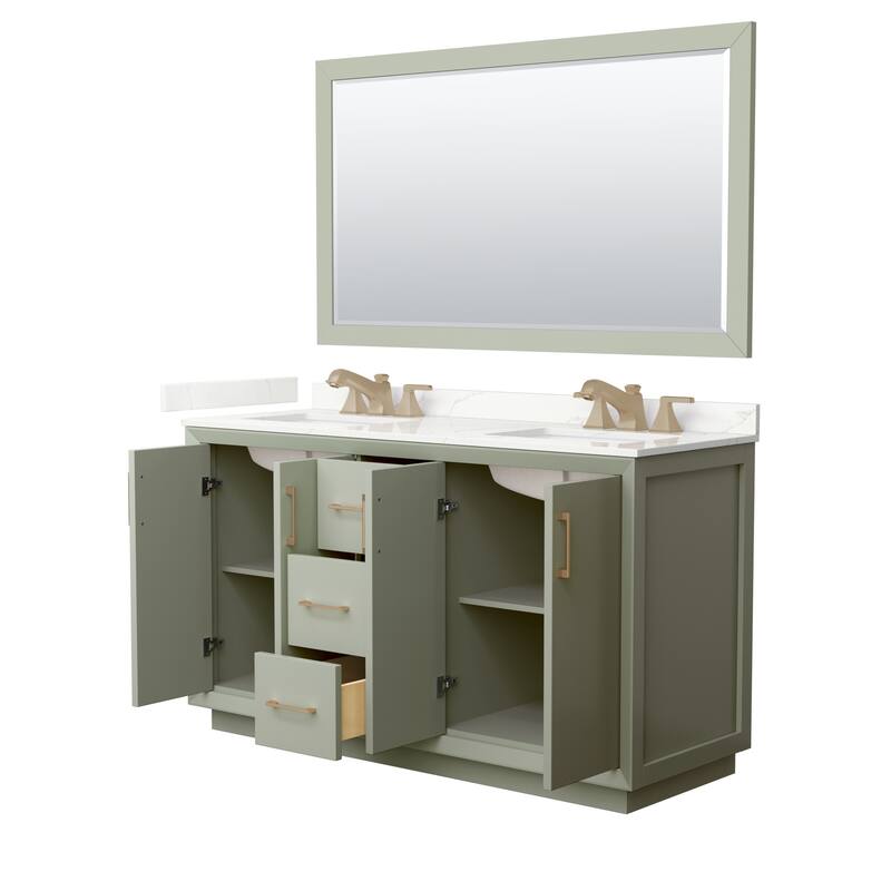 Strada 60-inch Double Vanity, Quartz Top, 58-inch Mirror