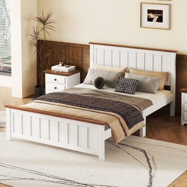 slide 2 of 12, Classic Full Wood Bed Frame with 10 Supportive Slats, No Box Spring Needed White