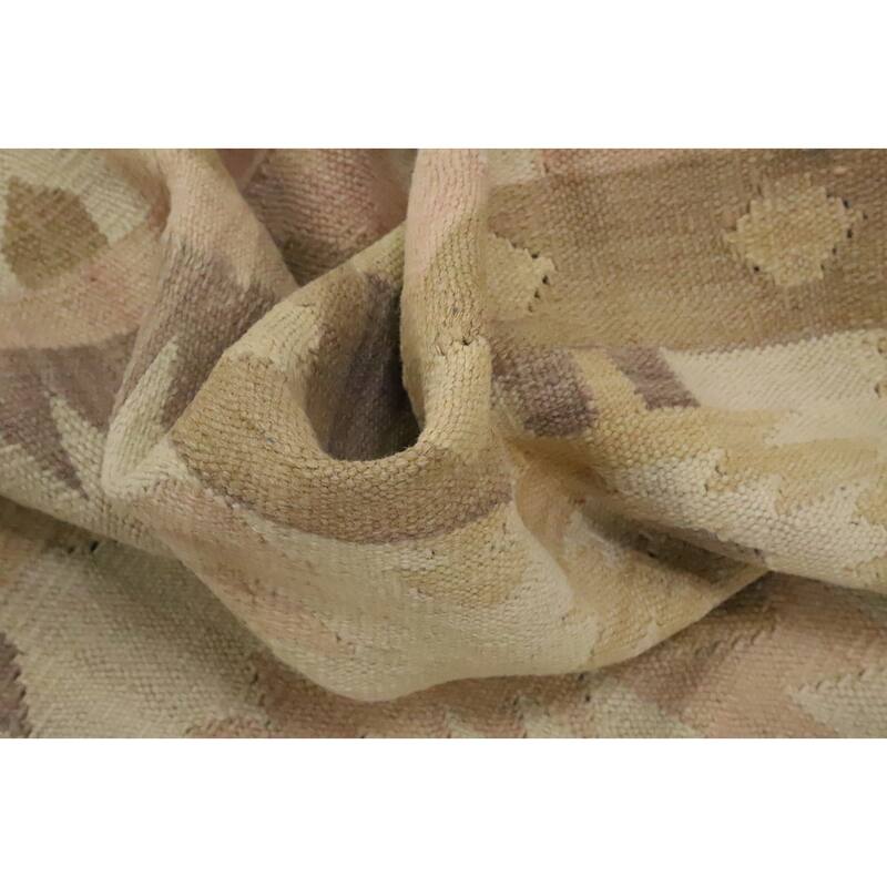 Hand Woven Oriental 100% Wool Carpet Southwestern Tribal Beige & Ivories Kilim Area Rug - 6' 6'' X 4' 0''