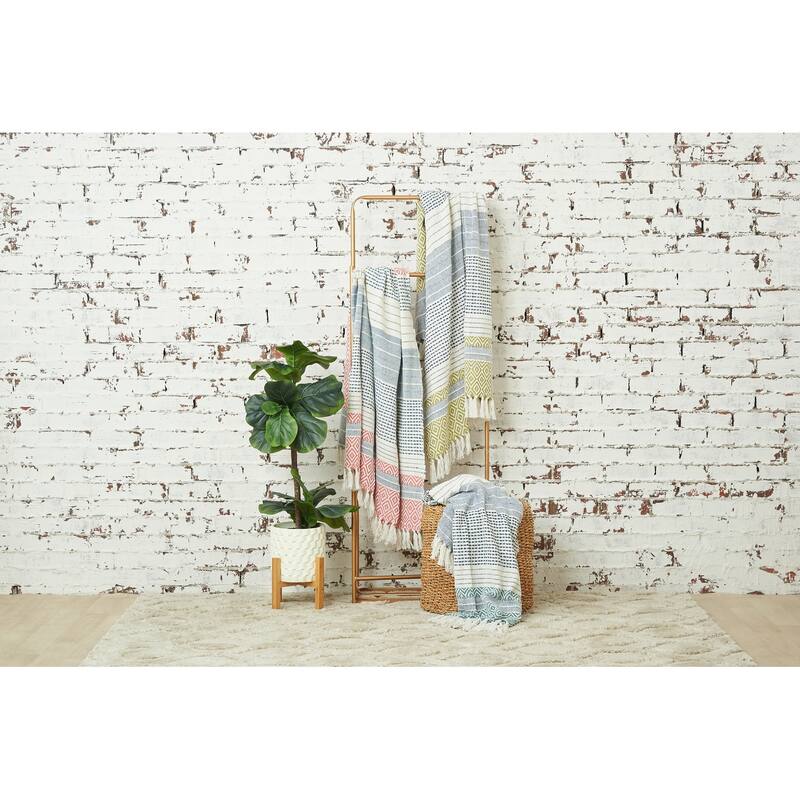 50" x 60" Berkley Surf Woven Handcrafted Accent Throw Blanket w/ Fringe