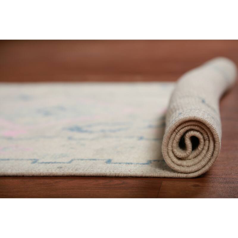 Hand Knotted Oriental 100% Wool Carpet Transitional Geometric Greys & Charcoal Oushak Runner Rug - 10' 0'' X 3' 3''