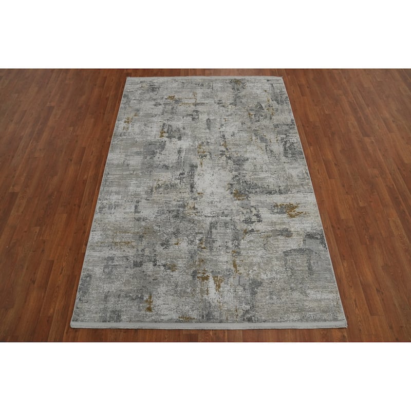 Machine Made Oriental Polyester Carpet Abstract Greys & Charcoal Distressed Area Rug - 7' 5'' X 5' 2''