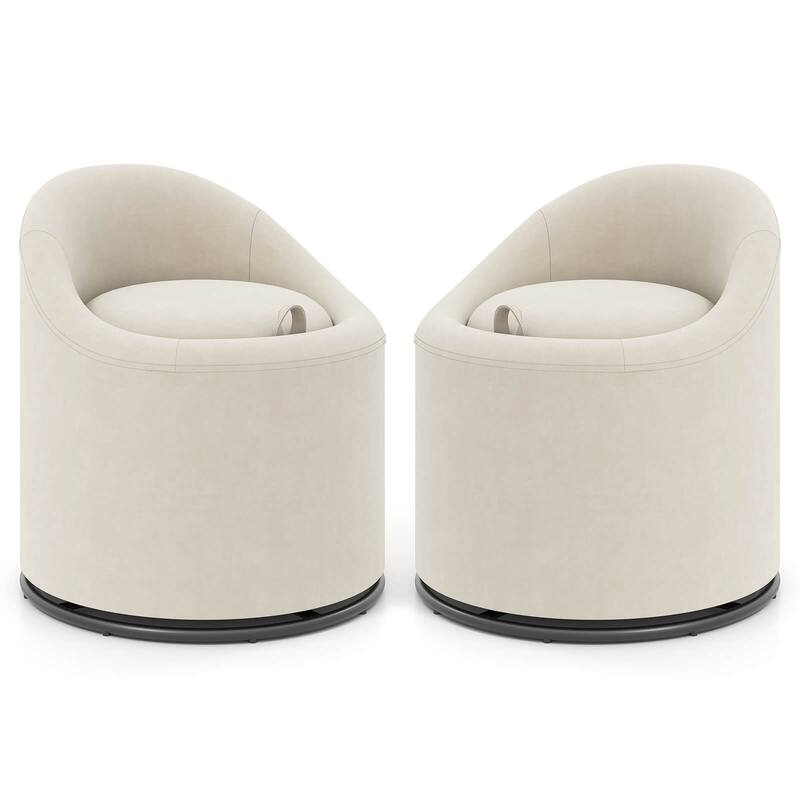 Costway 1/2 PCS Barrel Chair with Storage 360° Swivel Upholstered - See Details - Beige-2 PCS
