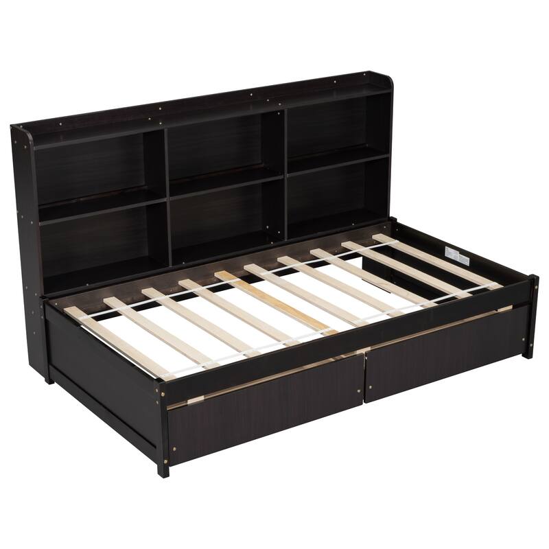 Bed with Side Bookcase and Drawers
