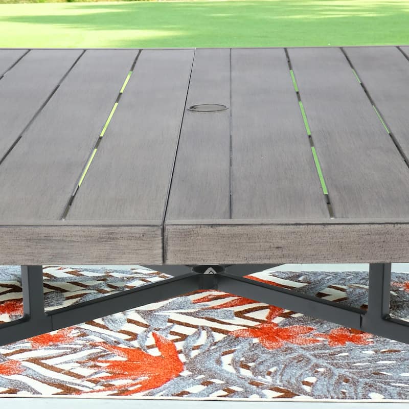 63 Inch Aluminum Outdoor Dining Table with Umbrella Hole