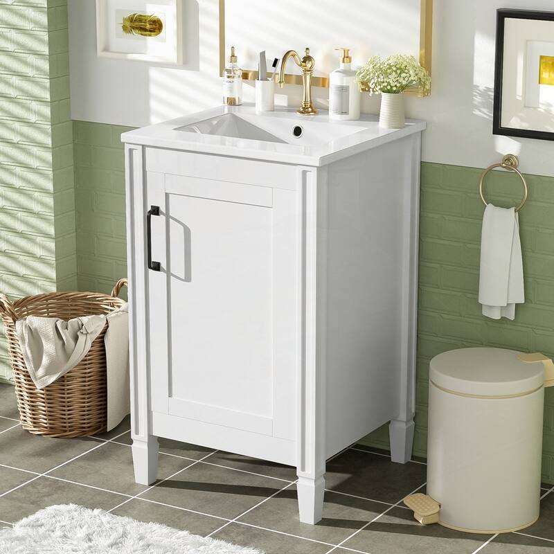 Freestanding Bathroom Vanity with Ceramic Sink - White