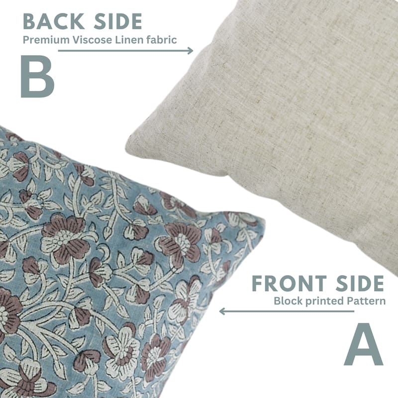 Fabdivine Decorative Floral Pillowcase Handmade Linen Block Print Accent for Sofa Kids Bed Rust Spring Décor, Sadabahar