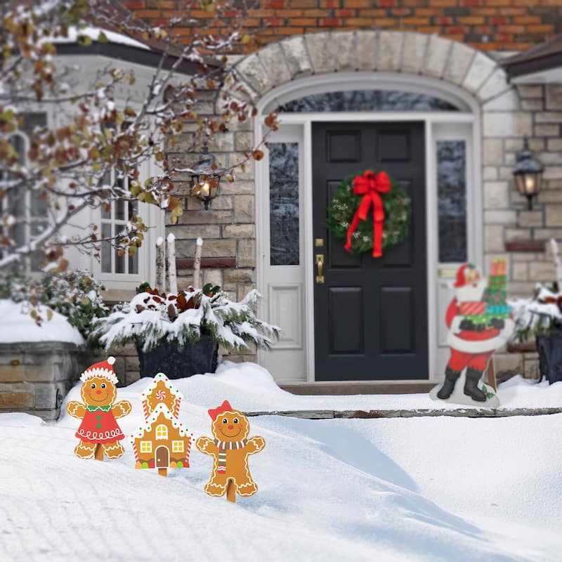 Glitzhome Christmas Gingerbread Boy Girl Yard Stakes Standing Hanging Decoration - 15"H - Gingerbread