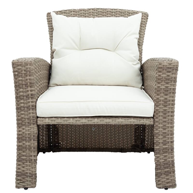 6-Piece Outdoor Patio Rattan Conversation Sofa Set with Tempered Glass Coffee Table and Ottoman