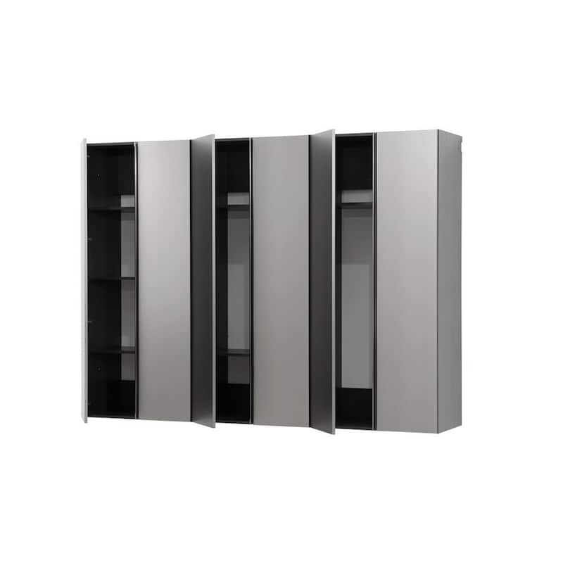 Asti Garage 3 Piece Storage Cabinet, 6 Doors, 94 Inch Gray Metallic