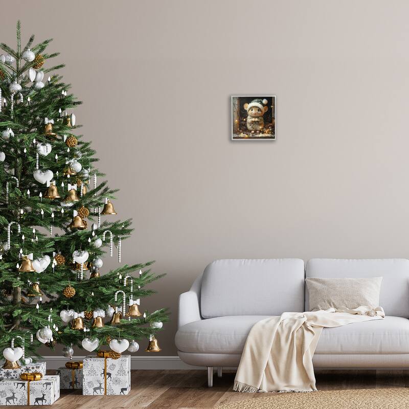 Stupell Barn Mouse with Christmas Lights Framed Giclee Art Design By Riley B
