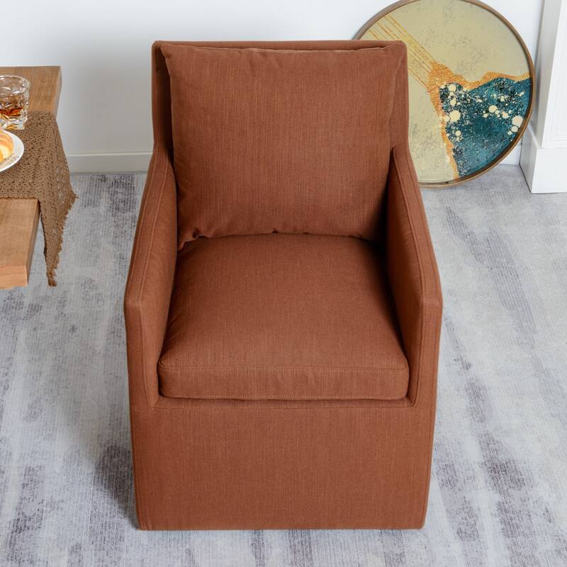 KINWELL 25" Performance Fabric Upholstered Rolling Dining Armchair