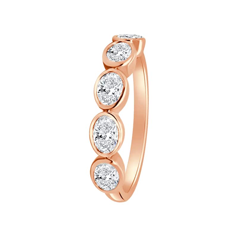 Auriya 14k Gold Lab Grown Oval Diamond Five-Stone Bezel Band 1.00 ct. tw. (F-G, VS)