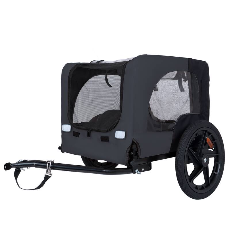 Outdoor Heavy Duty Collapsible Pet Bike Trailer with 16-Inch All-Terrain Wheels & Universal Hitch, Foldable Carrier Cart