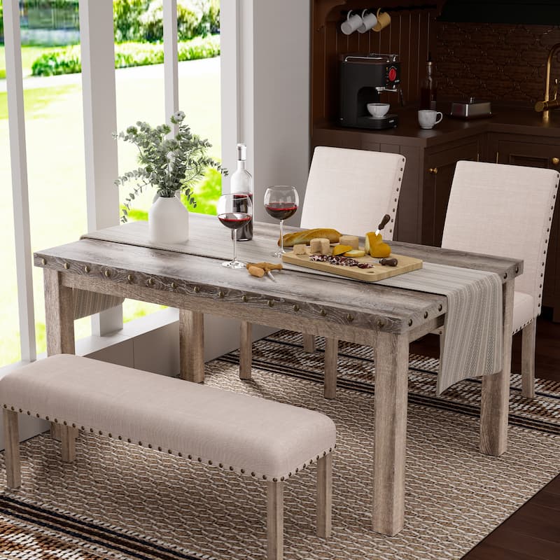 Morden Fort Rustic Farmhouse Rectangular Dining Set, Living Room Bench Set of 4