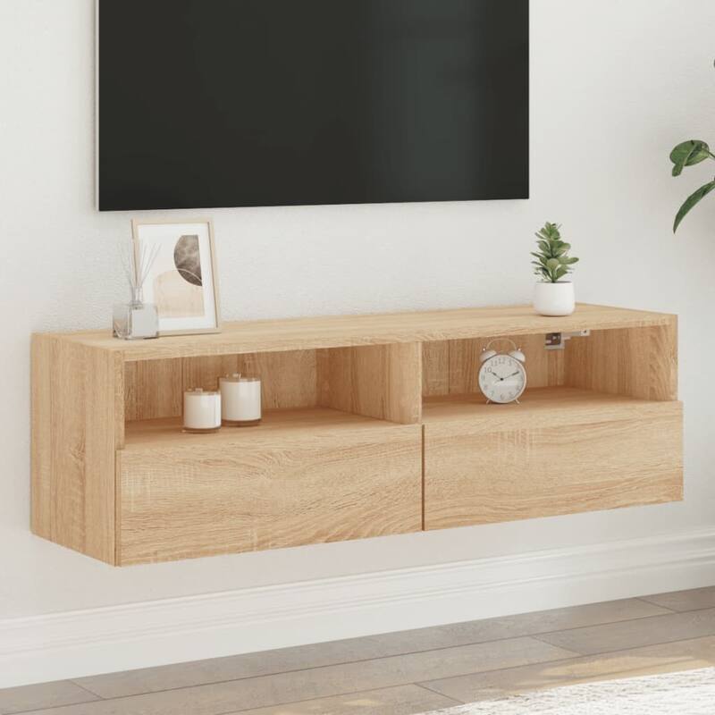 vidaXL TV Wall Cabinet Sonoma Oak Engineered Wood Medium TV Wall Cabinet - 11.8 x 39.4 x 11.8 in