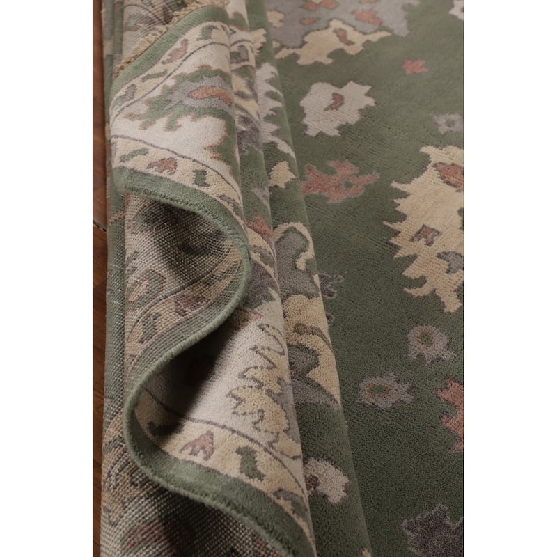 Green & Ivory Floral Oushak Oriental Area Rug Handmade Wool Carpet - 9'1" x 11'11"
