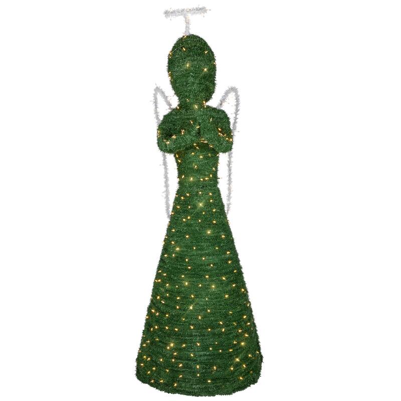 Lighted Commercial Topiary Angel Christmas Decor 6.5' White LED - Green