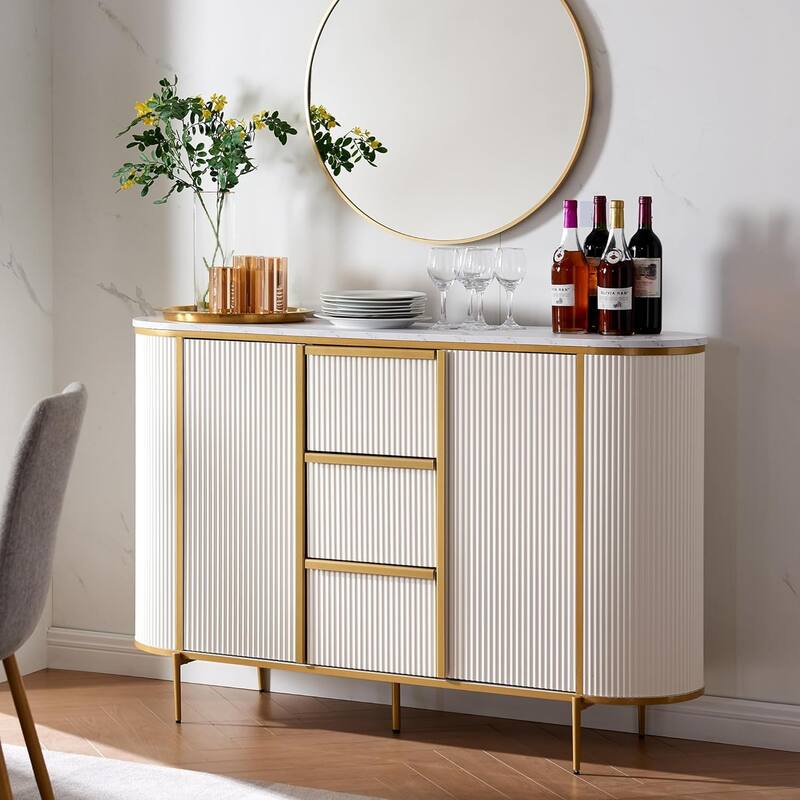 54" Modern Fluted Buffet Cabinet, Buffet Table, Coffee/Wine Bar