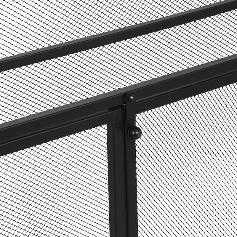Metal Geometric 3 Panel and 2 Door Fireplace Screen with Mesh Backing - Black - Roche River Decor - 19"W x 27"L x 30"H