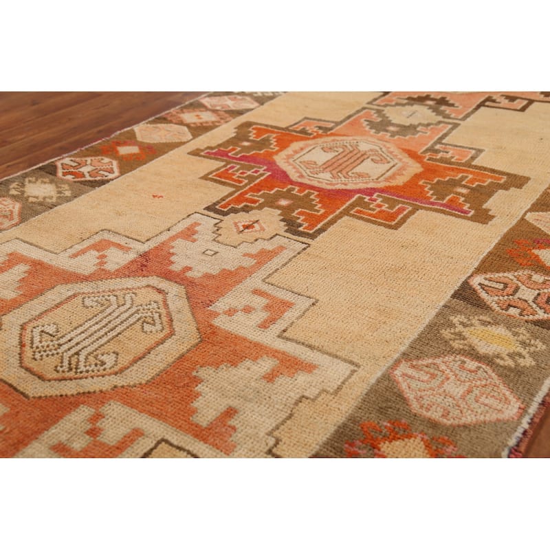 Anatolian Turkish Vintage Runner Rug Hand-Knotted Tribal Wool Carpet - 3'7"x 9'3"