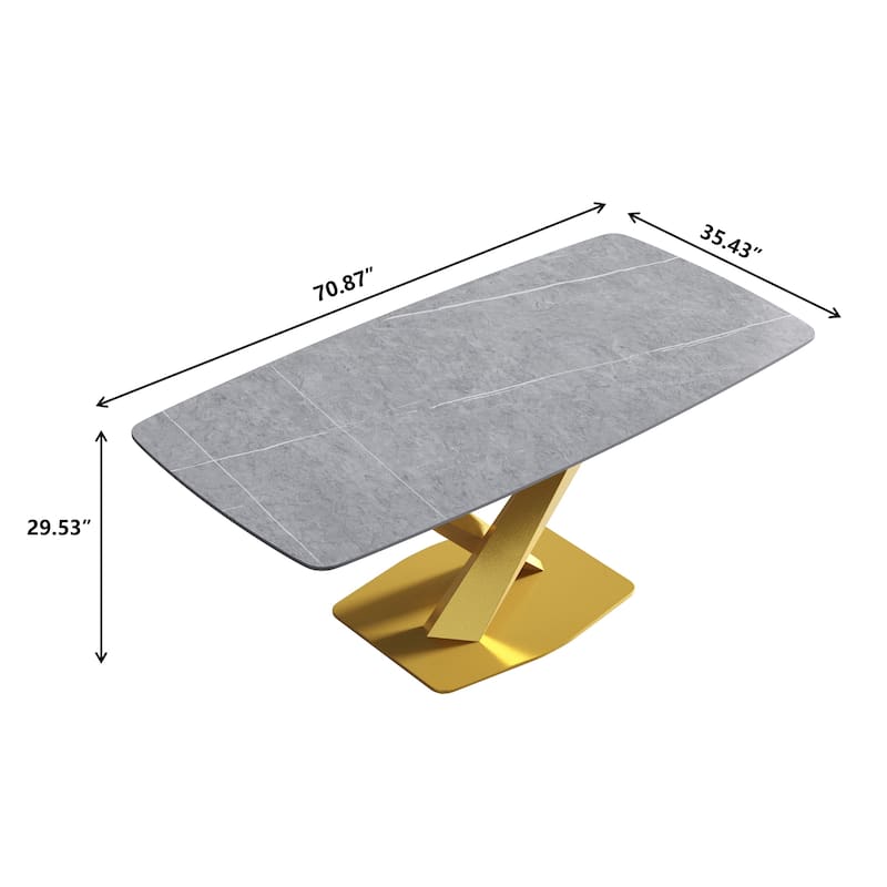 71" Modern Dining Table with Slate Stone Top and Metal Legs, Marble Dining Table